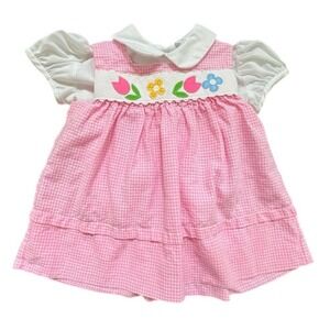 Sylvia Whyte Jumper Blouse Set Pink Gingham Smocked Vintage Large (12-18m)